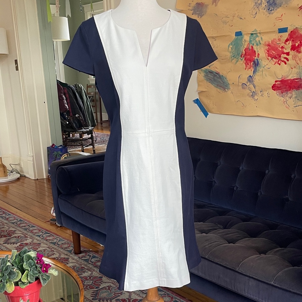 Boden Navy & White V-neck Fitted Shift Dress, 10R US